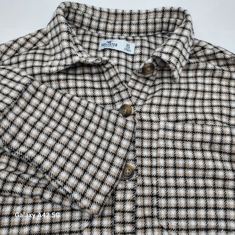Hollister Womens XS Plaid Button Down‎ Shirt Jacket Shacket Long Sleeve